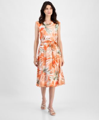 Kasper - Women's Printed Cowl-Neck Chiffon Dress