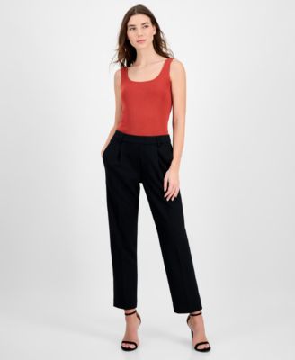 T Tahari - Women's Solid-Color Twill Crepe Straight-Leg Pants