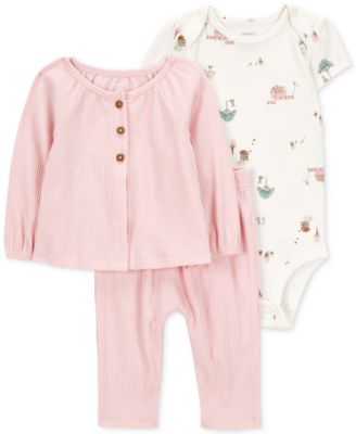 Carter's - Baby Girls Cardigan, Barn-Print Bodysuit & Pants, 3 Piece Set