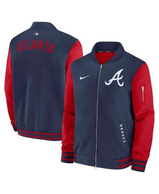 Nike - Men's Navy/Red Atlanta Braves Authentic Collection Dugout Full-Zip Bomber Jacket