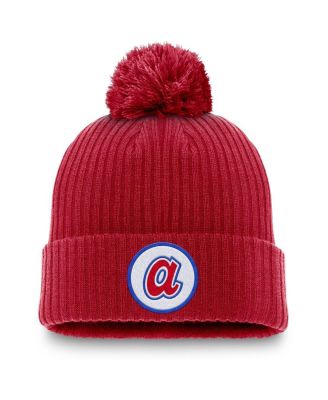 Nike - Men's Red Atlanta Braves Cooperstown Collection Patch Cuffed with Pom Knit Hat