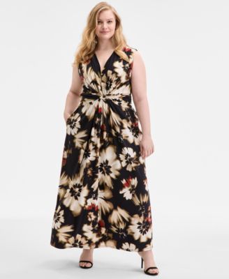 Anne Klein - Plus Size Printed Twist-Front Maxi Dress