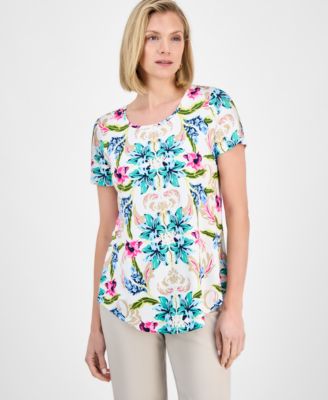 JM Collection - Women's Lush Garden Scoop-Neck Top