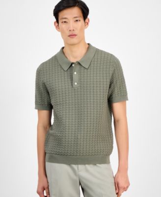Alfani - Men's Textured Sweater Polo Shirt
