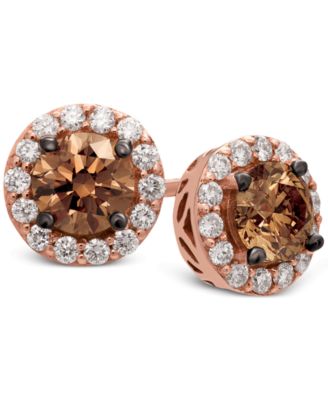 Le Vian - Chocolate Diamond & Vanilla Diamond Halo Stud Earrings (1-1/2 ct. t.w.) in 14k Rose Gold