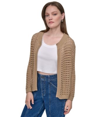 DKNY Jeans - Women's Open-Stitch Drop-Shoulder Cardigan Sweater
