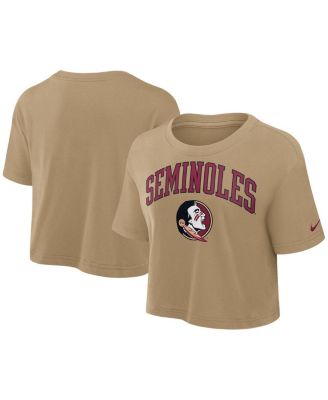 Nike - Women's Tan Florida State Seminoles Power Pursuit Athletic Prep Arch Performance Cropped T-Shirt