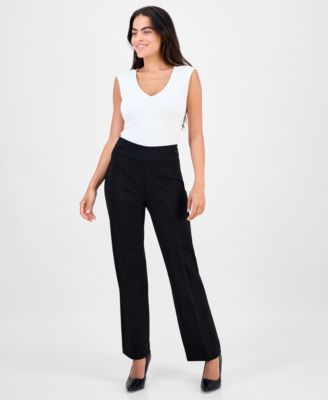 AK Anne Klein - Petite Mid-Rise Side-Tab Straight-Leg Pants