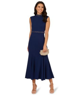 Adrianna Papell - Petites Mock-Neck Crepe Midi Dress