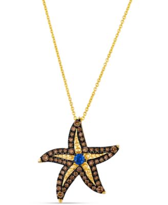 Le Vian - Blueberry Sapphire (1/10 ct. t.w.) & Chocolate Diamond (1/2 ct. t.w.) Starfish Pendant Necklace in 14k Gold, 18" + 2" extender