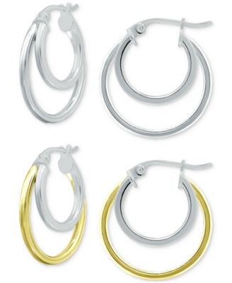 Macy's - 2-Pc. Set Double Hoop Earrings in Sterling Silver & 18k Gold-Plate, 3/4"