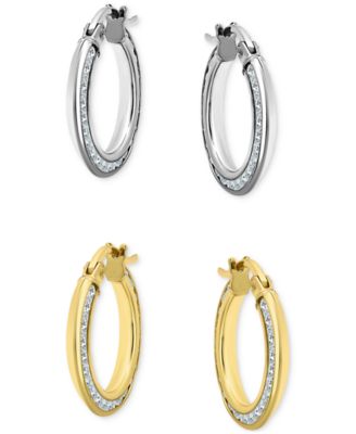 Giani Bernini - 2-Pc. Set Cubic Zirconia Small Hoop Earrings in Sterling Silver & 18k Gold-Plate, 0.5"