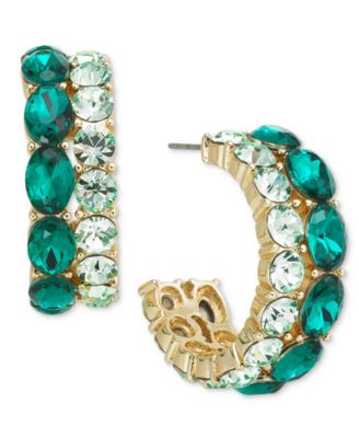 On 34th - Gold-Tone Small Crystal Double-Row C-Hoop Earrings, 0.9"