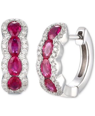 Le Vian - Passion Ruby (1-1/2 ct. t.w.) & Vanilla Diamond (1/3 ct. t.w.) Scalloped Small Hoop Earrings in 14k White Gold, 0.53"
