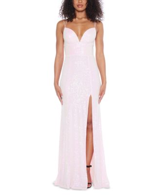 B Darlin - Juniors' Sequined Open-Back Gown