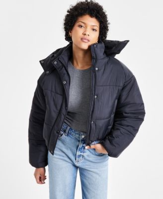 CoffeeShop - Juniors' Cropped Hooded Puffer Coat