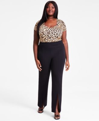 Bar III - Trendy Plus Size High-Rise Pull-On Ponte Flare-Leg Pants