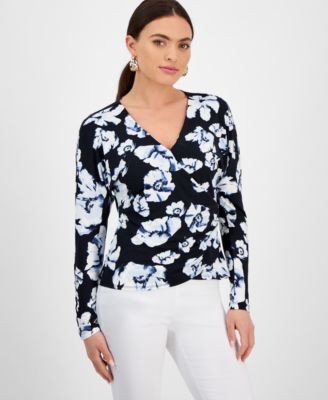 I.N.C. International Concepts - Petite Dolman-Sleeve Floral-Print Top