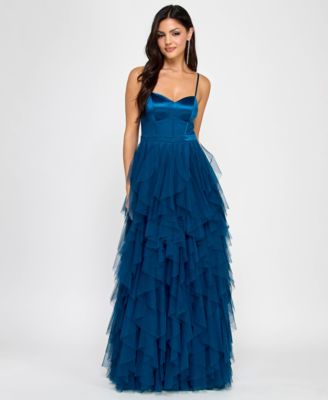 City Studios - Juniors' Sweetheart-Neck Ruffled Cascade Gown