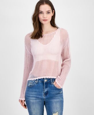 Ultra Flirt - Juniors' Shimmer Open-Knit Sweater