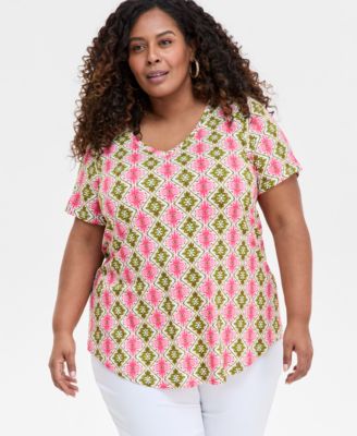 JM Collection - Plus Size Floral-Print Scoop-Neck Top