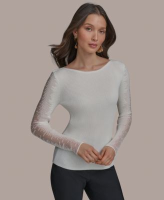 Donna Karan New York - Women's Boat-Neck Sheer-Sleeve Sweater