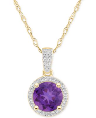 Macy's - Lab-Created Amethyst (1-1/4 ct. t.w.) & Lab-Created White Sapphire (1/6 ct. t.w.) Halo 18" Pendant Necklace in 14k Gold (Also in Additional Gemstones)