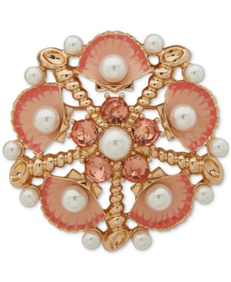 Anne Klein - Gold-Tone Crystal & Imitation Pearl Shell Cluster Pin