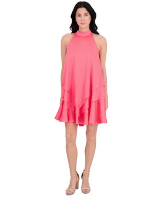 kensie - Women's Satin Mock Neck Trapeze Dress