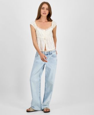 Celebrity Pink - Juniors' Lace-Trim Low-Rise Slouchy Jeans
