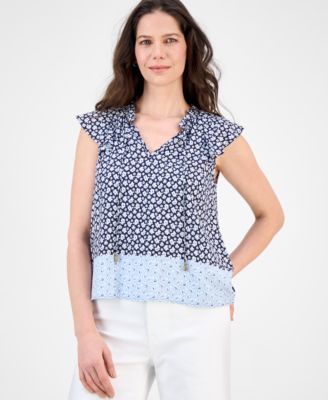 Nautica Jeans - Women's Floral-Print Flutter-Sleeve Blouse