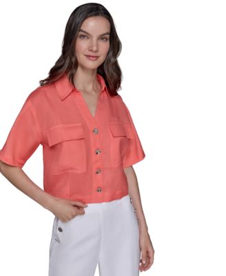 KARL LAGERFELD PARIS - Women's Cropped Short-Sleeve Shirt