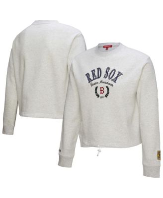 Mitchell & Ness - Women's Heather Gray Boston Red Sox Cropped Toggle Pullover Sweatshirt