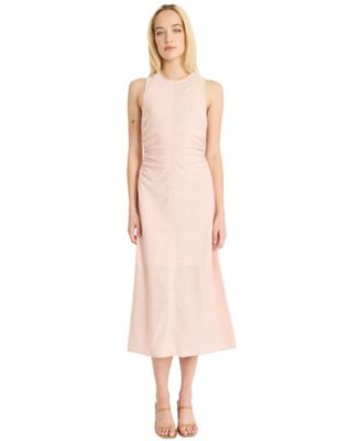 Luxely - Women's Ruched Round-Neck Sleeveless Midi Dress