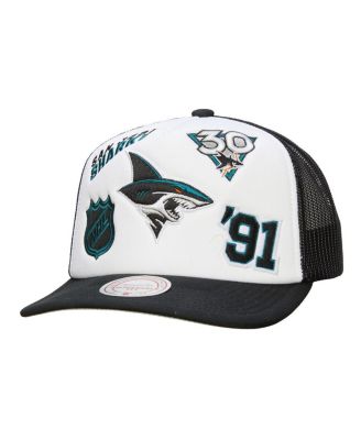 Mitchell & Ness - Men's White/Black San Jose Sharks Gridlock Trucker Adjustable Hat