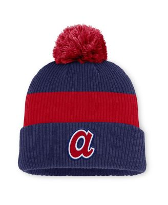Nike - Men's Blue/Red Atlanta Braves Cooperstown Collection Peak Standard Cuffed with Pom Knit Hat