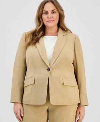 Kasper - Plus Size Notched Collar One-Button Crepe Blazer