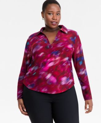 I.N.C. International Concepts - Plus Size Printed Collared Top