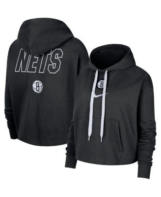 Nike - Women's Black Brooklyn Nets Courtside Cropped Pullover Hoodie